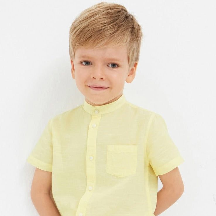 Camisa Lino Cuello Camisa Manga Corta Cuello Chino CAMISA LINO