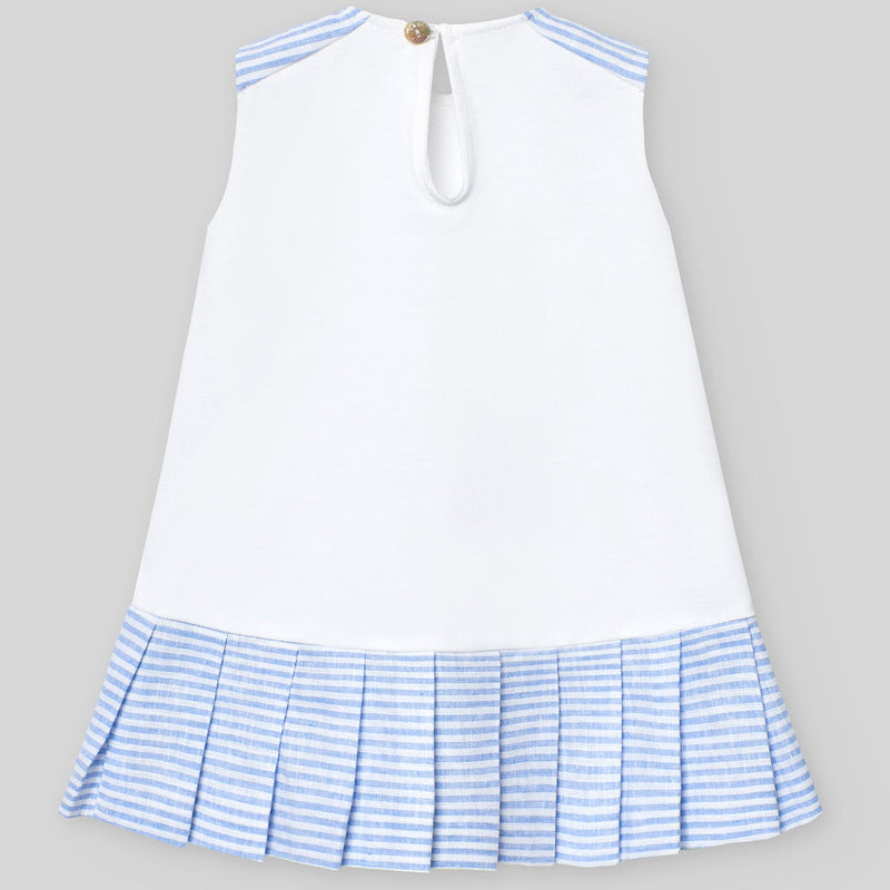 VESTIDO COMBINADO PLISADO RAYAS AZUL LINO “DORNA” NIÑA DE 2-6 AÑOS