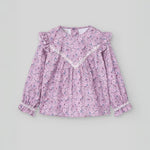 CONJUNTO BLUSA CON ENCAJE FLORES "VIOLETA" CON PANTALON PANA CRUDO
