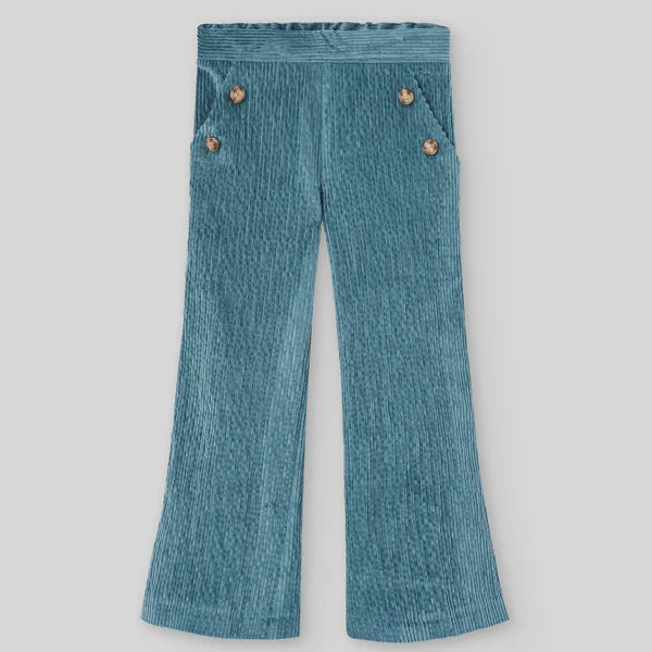 CONJUNTO SUETER VERDE PINO CON PANTALON PANA  BEIGE “POMPON" NIÑA DE 3-12 AÑOS