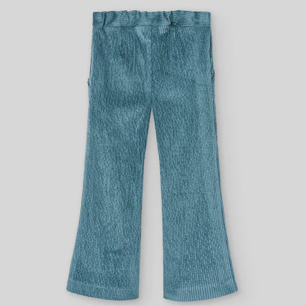 CONJUNTO SUETER VERDE PINO CON PANTALON PANA  BEIGE “POMPON" NIÑA DE 3-12 AÑOS