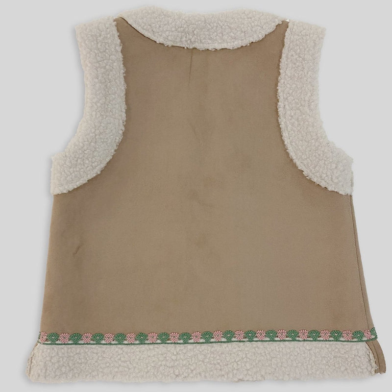 CHALECO BEIGE DE ANTE COMBINADO AVELLANA DE 2-12 AÑOS "MARAVILLAS "