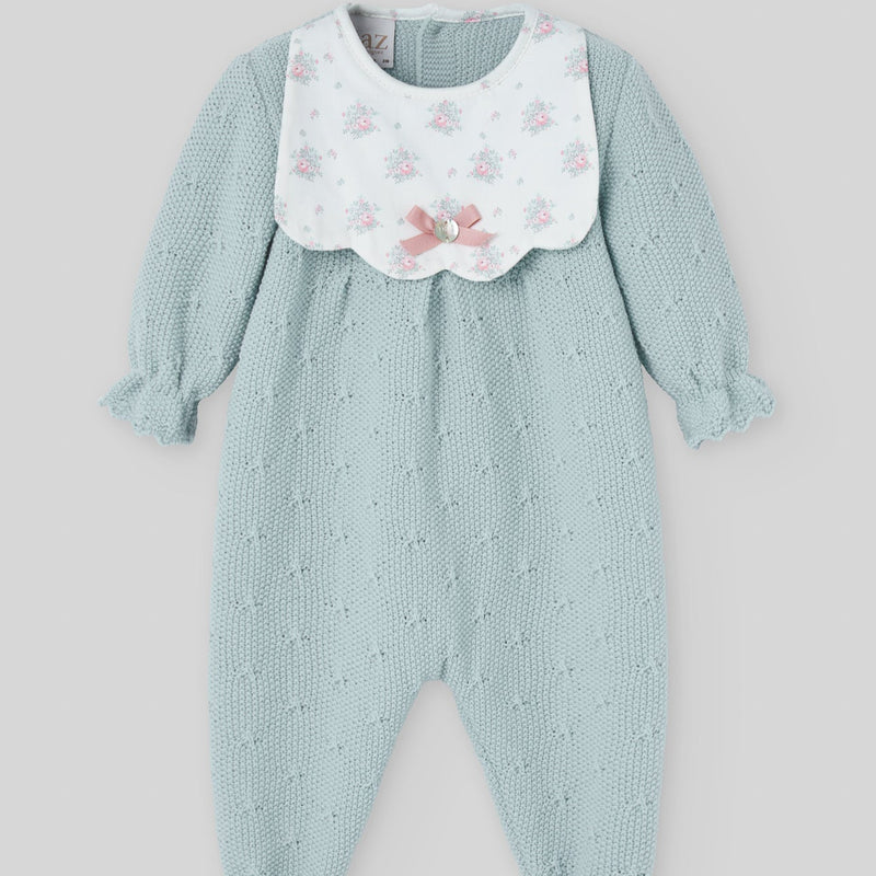 MAMELUCO PUNTO VERDE TISA CON PETO FLORES "SEMILLA" NIÑA BEBE 1-12M