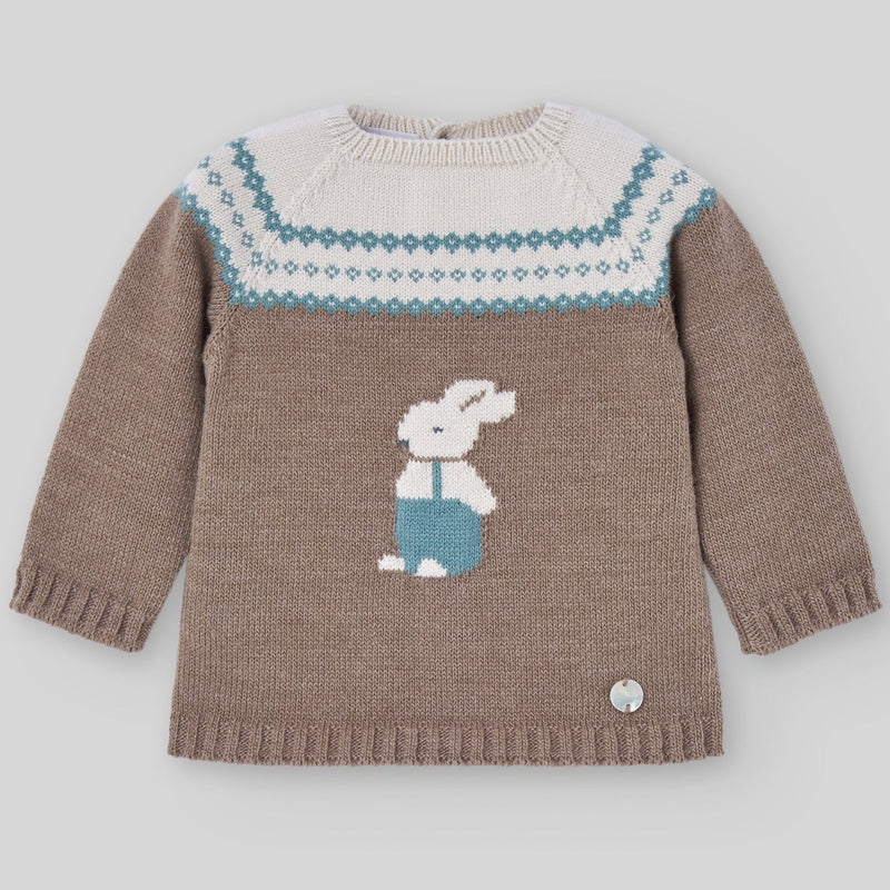 CONJUNTO CONEJO LANA MARRON "POMPON" UNISEX