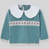 CONJUNTO SUETER VERDE PINO CON PANTALON PANA  BEIGE “POMPON" NIÑA DE 3-12 AÑOS