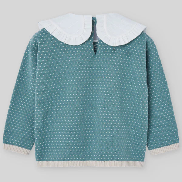 CONJUNTO SUETER VERDE PINO CON PANTALON PANA  BEIGE “POMPON" NIÑA DE 3-12 AÑOS