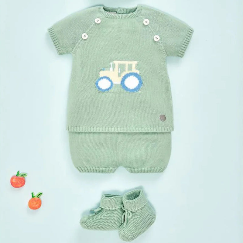 CONJUNTO PUNTO TRACTOR "GRANJA" VERDE AGAVE NIÑO BEBE