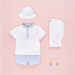 CONJUNTO POLO DETALLES RAYAS CON BERMUDA LINO “DORNA” NIÑO DE 3M-2 AÑOS