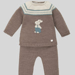 CONJUNTO CONEJO LANA MARRON "POMPON" UNISEX