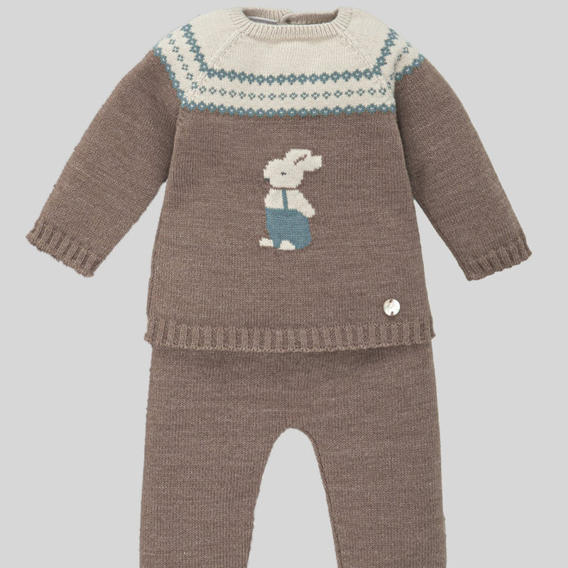 CONJUNTO CONEJO LANA MARRON "POMPON" UNISEX