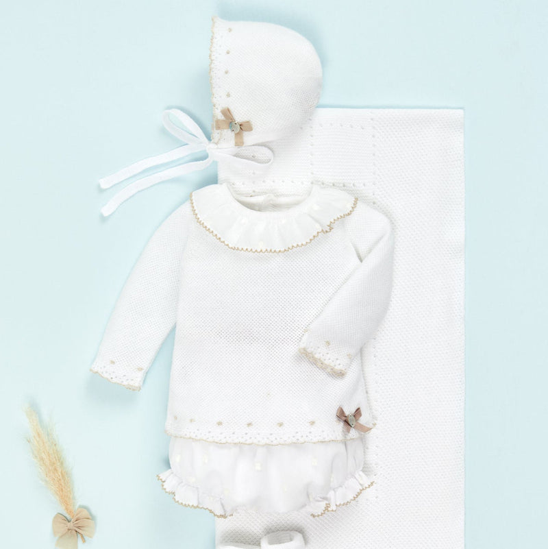 CONJUNTO SUETER CON CUBREPAÑAL PLUMETY "LINO" NIÑA BEBE DE 3M-12M