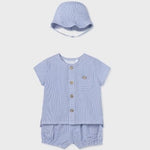 CONJUNTO 3 PZAS RAYAS AZUL BEBE NIÑO DE 4-6M-18M