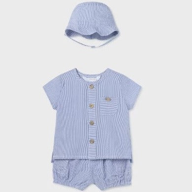 CONJUNTO 3 PZAS RAYAS AZUL BEBE NIÑO DE 4-6M-18M