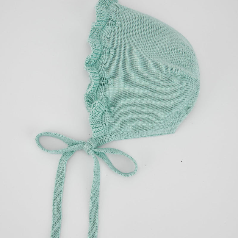 GORRO PUNTO VERDE AGUA "BICO" NIÑA BEBE DE 3M-12M