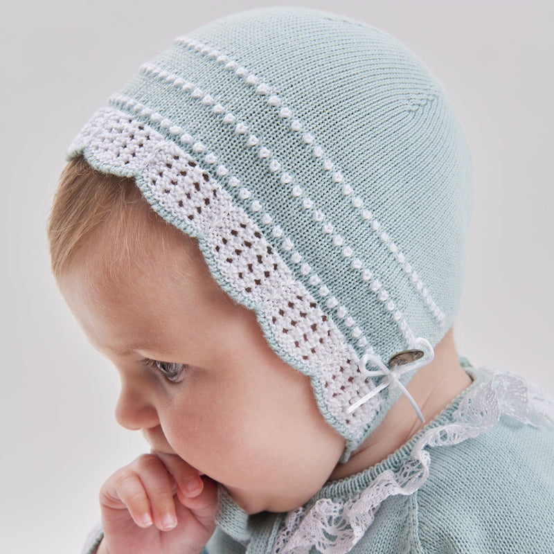 GORRO PUNTO VERDE AGUA EIDO NIÑA BEBE DE 3M-12M