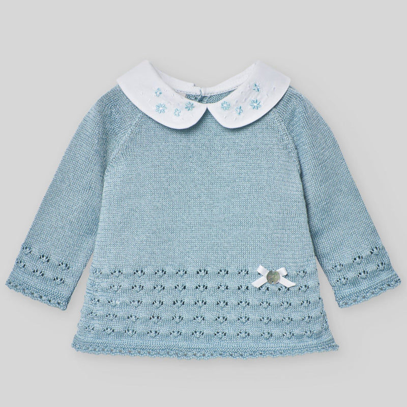 CONJUNTO SUETER CUELLO BORDADO A JGO BRAGA OPALO"SERAN" NIÑA BEBE DE 3M-12M