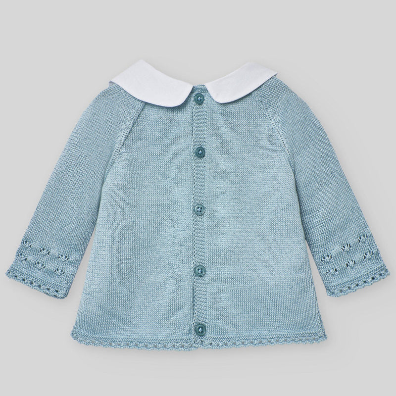 CONJUNTO SUETER CUELLO BORDADO A JGO BRAGA OPALO"SERAN" NIÑA BEBE DE 3M-12M