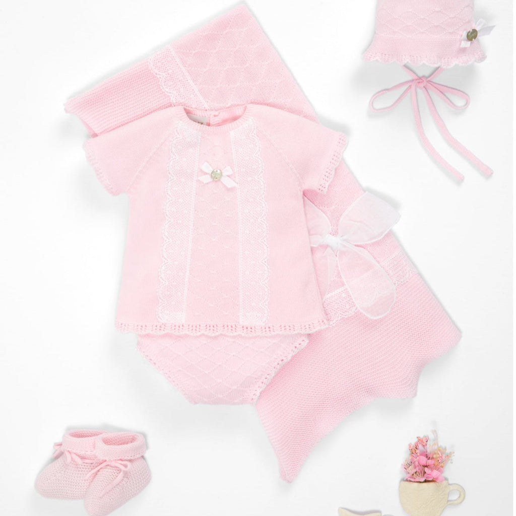 CONJUNTO PUNTO ALGODON ROSA M/C CON BRAGA PUNTO AJUEGO "LINDA"