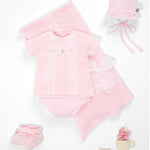 CONJUNTO PUNTO ALGODON ROSA M/C CON BRAGA PUNTO AJUEGO "LINDA"