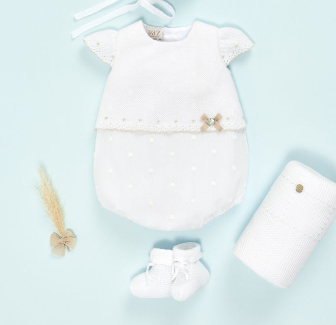 BOMBACHO UNISEX PUNTO TELA PLUMETY BCO-LINO DE 3M-12M