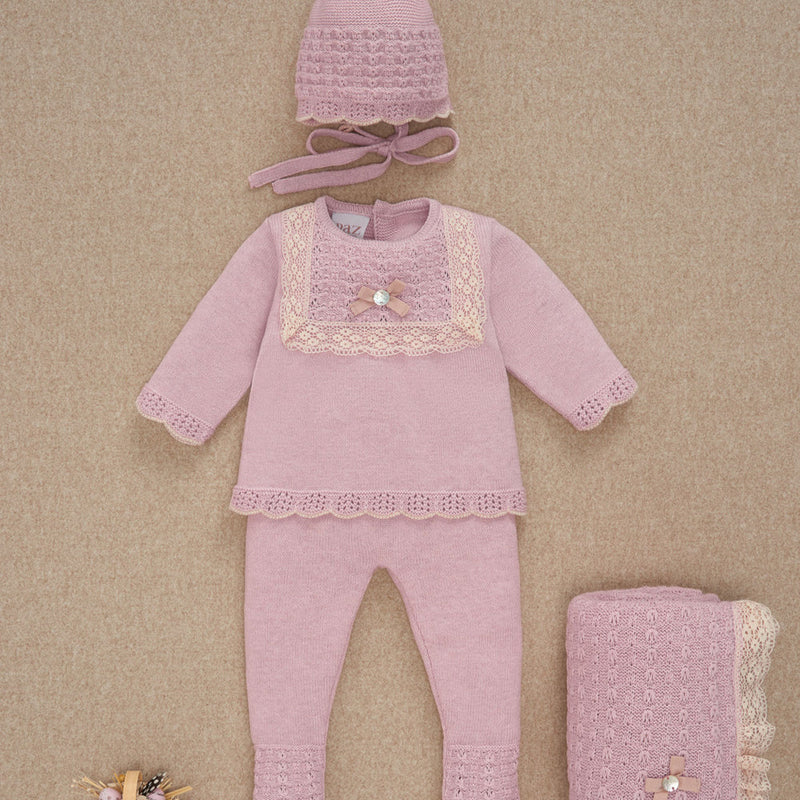 CONJUNTO PUNTO ROSA CASHMERE "PASCUA" NIÑA BEBE
