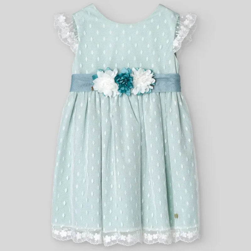 VESTIDO TULL CON PUNTILLA CEREMONIA NIÑA V24  VERDE AGUA DE 2-8 AÑOS