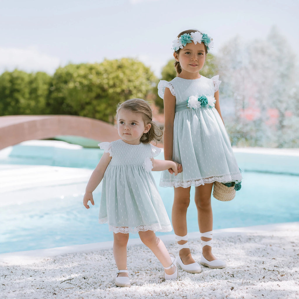 VESTIDO TULL CON PUNTILLA CEREMONIA NIÑA V24  VERDE AGUA DE 2-8 AÑOS