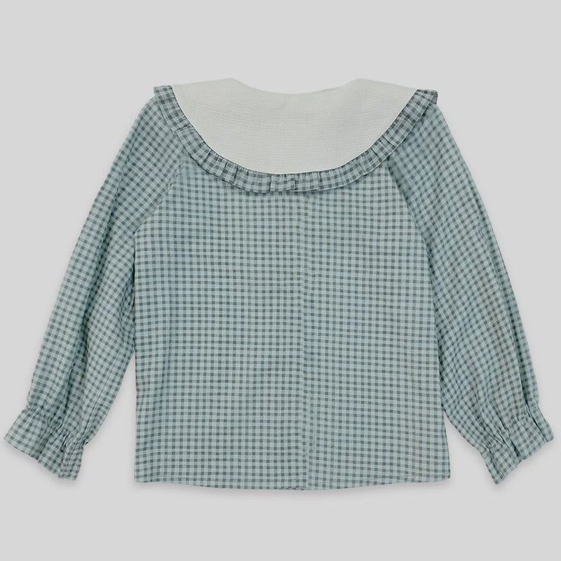 BLUSA CUADROS FLORES BORDADAS VERDE NIÑA DE 4-12 AÑOS "MARAVILLAS"