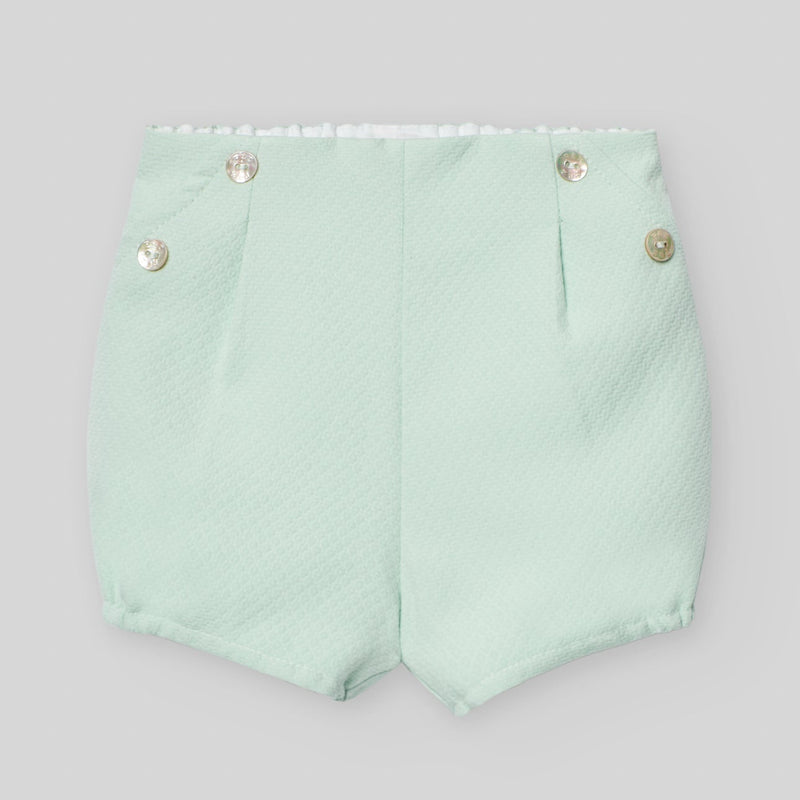 CONJUNTO BLUSA CON PANTALON CORTO VERDE AGUA "EIDO" NIÑO BEBE DE 6 M-24M