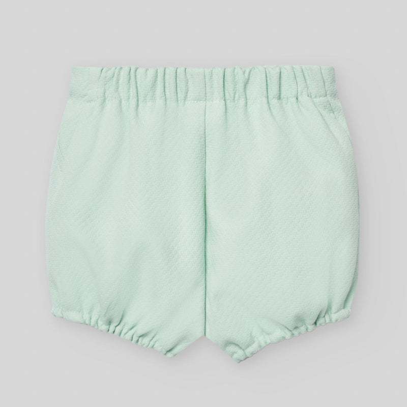 CONJUNTO BLUSA CON PANTALON CORTO VERDE AGUA "EIDO" NIÑO BEBE DE 6 M-24M