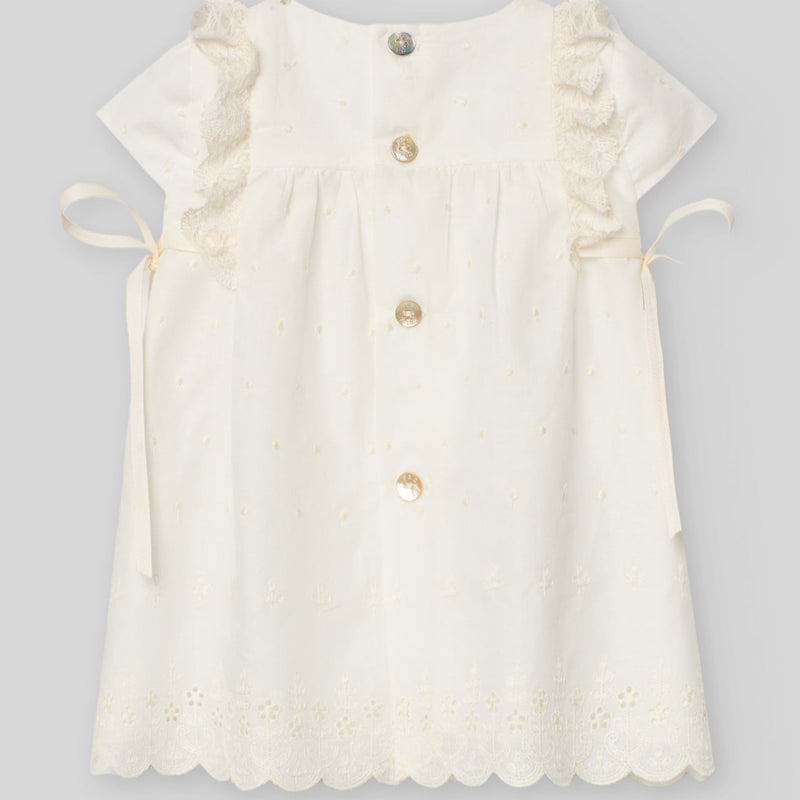 VESTIDO BORDADO LUNARES CRUDO CEREMONIA BEBE NIÑA DE 12M-24M