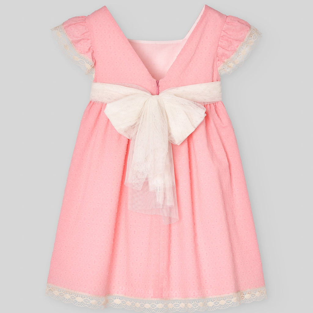VESTIDO CORAL PLUMETI CON PUNTILLA "CEREMONIA"