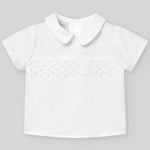 CONJUNTO BLUSA CON PANTALON CORTO VERDE AGUA "EIDO" NIÑO BEBE DE 6 M-24M