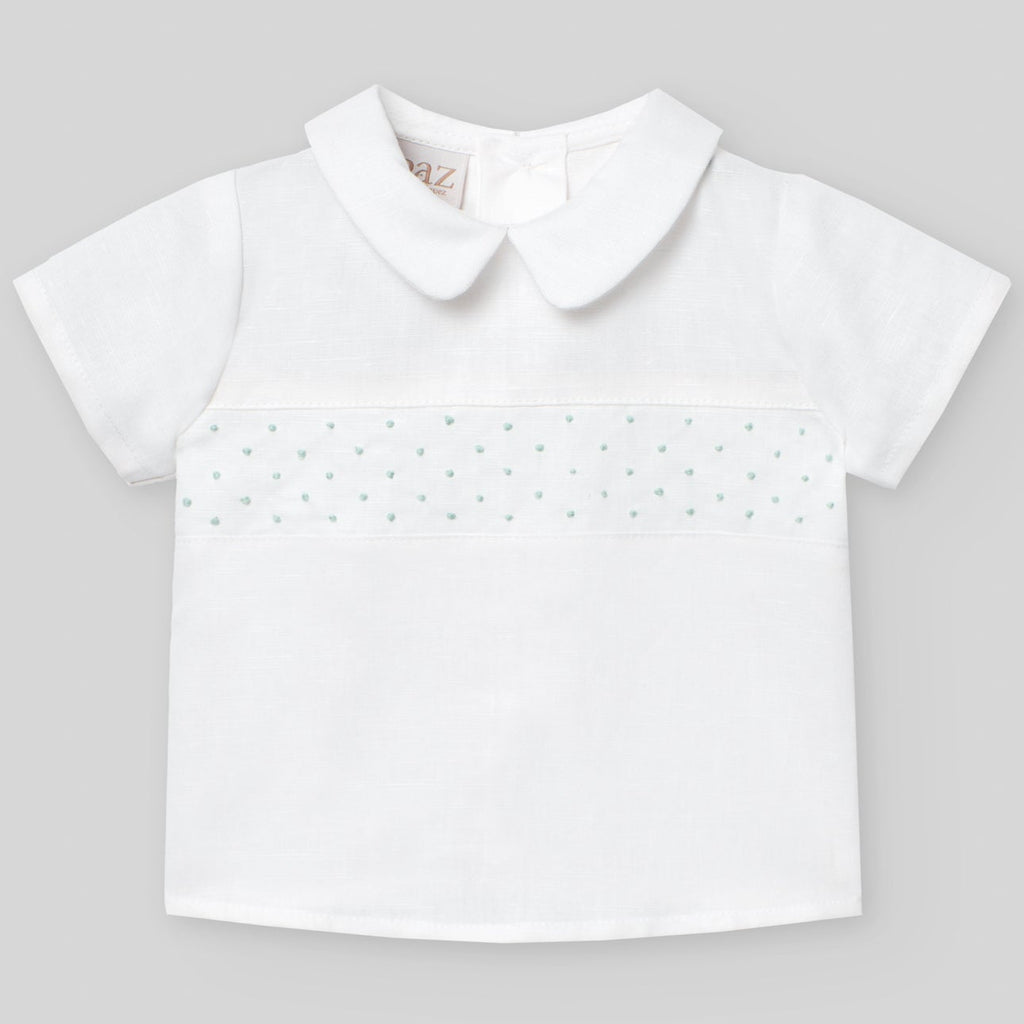 CONJUNTO BLUSA LINO CON PANTALON CORTO OPALO "SERAN" NIÑO BEBE DE 6M-24M