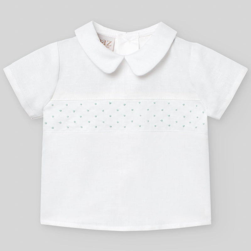 CONJUNTO BLUSA CON PANTALON CORTO VERDE AGUA "EIDO" NIÑO BEBE DE 6 M-24M
