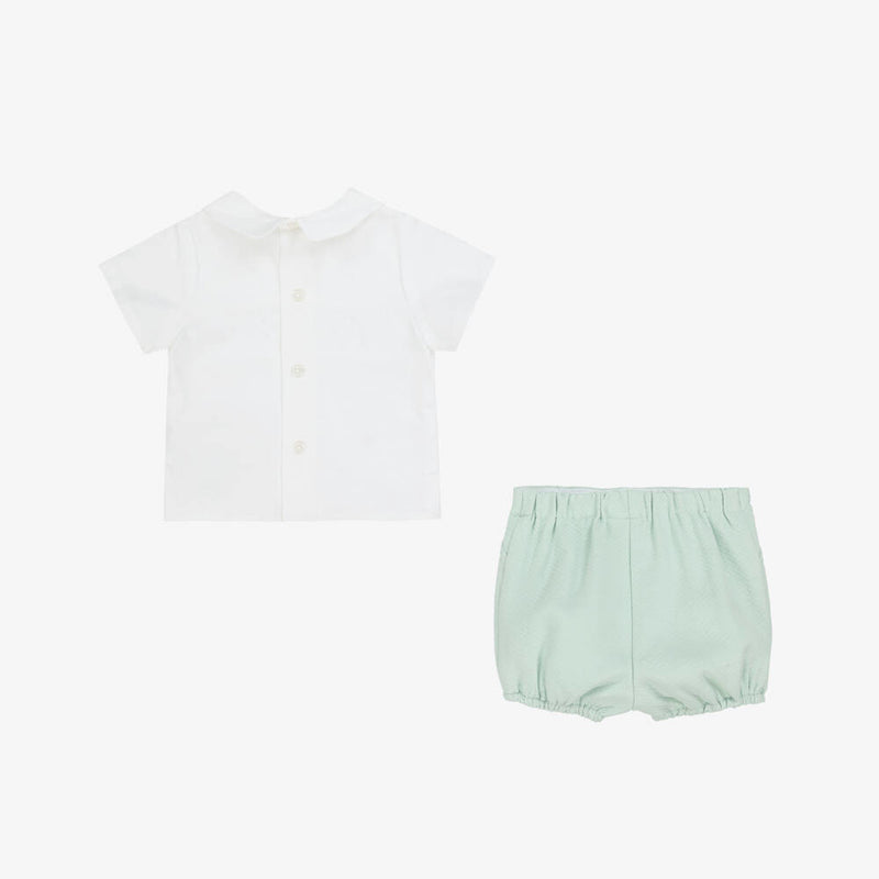 CONJUNTO BLUSA CON PANTALON CORTO VERDE AGUA "EIDO" NIÑO BEBE DE 6 M-24M