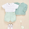 CONJUNTO BLUSA CON PANTALON CORTO VERDE AGUA "EIDO" NIÑO BEBE DE 6 M-24M