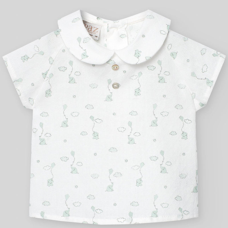 PETO CON CAMISA ELEFANTES "EIDO" VERDE AGUA NIÑO BEBE 3M-18M