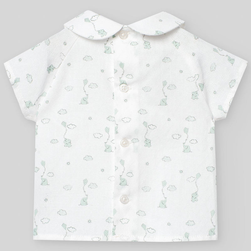 PETO CON CAMISA ELEFANTES "EIDO" VERDE AGUA NIÑO BEBE 3M-18M