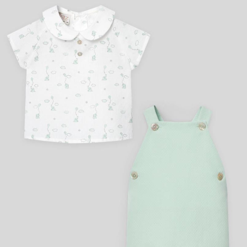 PETO CON CAMISA ELEFANTES "EIDO" VERDE AGUA NIÑO BEBE 3M-18M