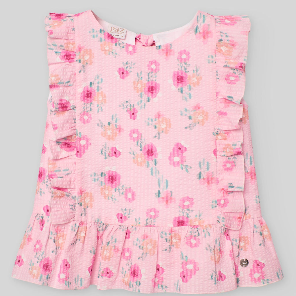 CONJUNTO BLUSA FLORES CON BERMUDA BLANCA "FLOR" NIÑA DE 2-10 AÑOS