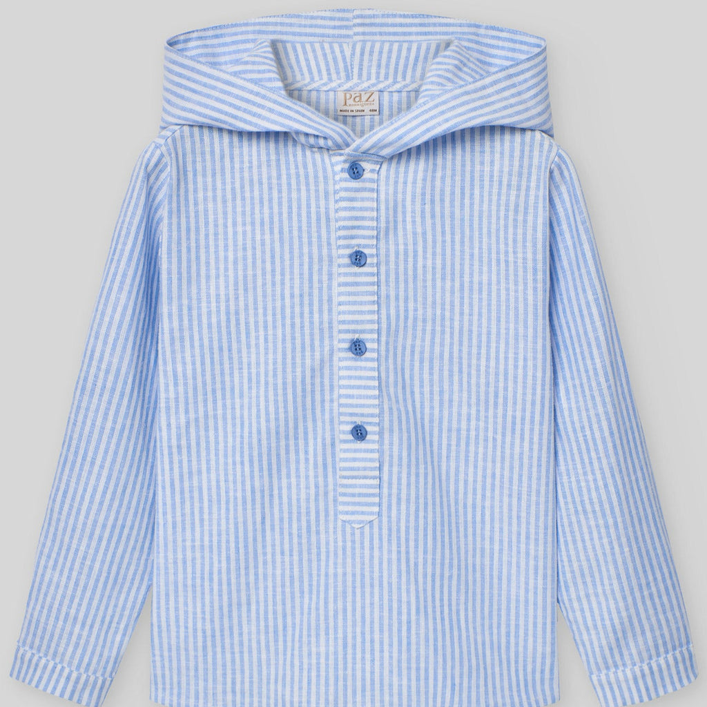 CAMISA RAYAS AZUL CON CAPUCHA NIÑO DE 2 AÑOS-10 AÑOS “DORNA”