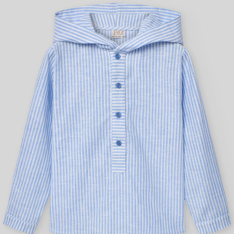 CAMISA RAYAS AZUL CON CAPUCHA NIÑO DE 2 AÑOS-10 AÑOS “DORNA”