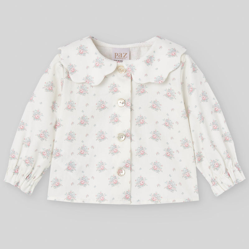CONJUNTO BLUSA FLORES CON PANTALON PANA VERDE "SEMILLA"NIÑA DE 12M-24M