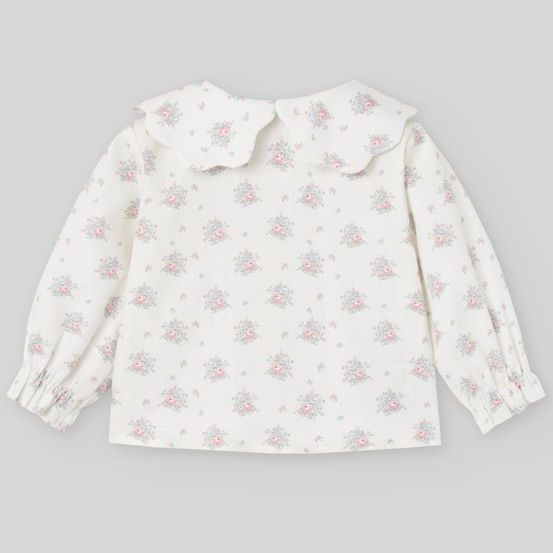 CONJUNTO BLUSA FLORES CON PANTALON PANA VERDE "SEMILLA"NIÑA DE 12M-24M