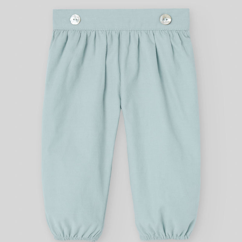 CONJUNTO BLUSA FLORES CON PANTALON PANA VERDE "SEMILLA"NIÑA DE 12M-24M