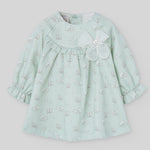 VESTIDO TELA GATOS VERDE AGUA "MININO" NIÑA BEBE
