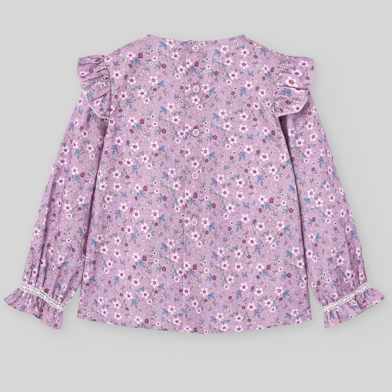 CONJUNTO BLUSA CON ENCAJE FLORES "VIOLETA" CON PANTALON PANA CRUDO