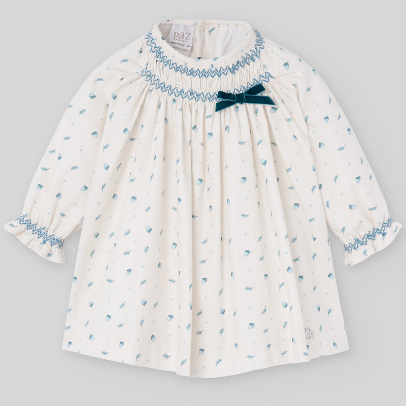 VESTIDO ESTAMPADO BELLOTAS "QUINTA" AZUL NILO