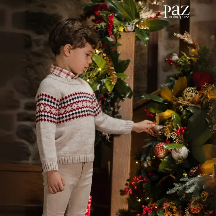 SUETER GRECAS ARENA-ROJO NAVIDEÑO "POMPON" NIÑO